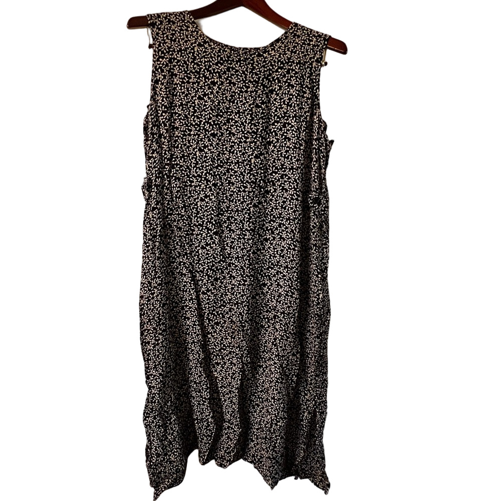 Vintage Courtenay Black and Cream Patterned Dress L